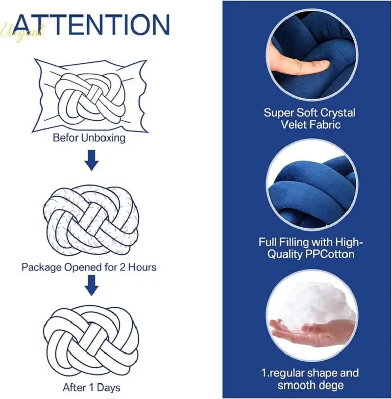 Deep blue velvet handmade knot throw pillow living room decor
