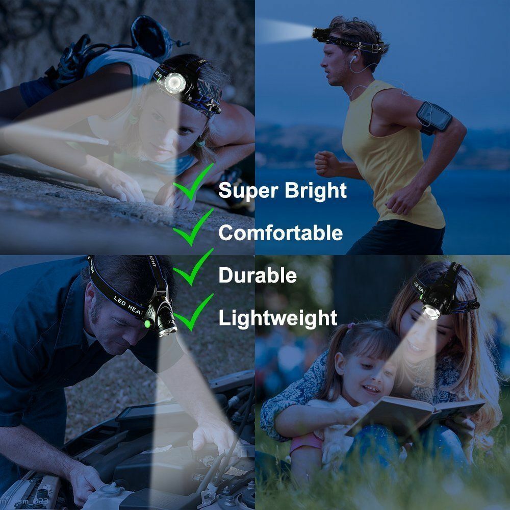 Super Bright 9900000LM Rechargeable Headlamp LED Headlight Head Torch Flashlight