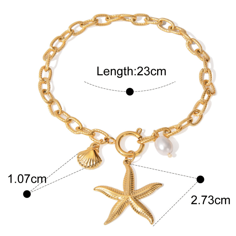 18K Gold-Plated Sea Charm Bracelet – Stainless Steel Coastal Jewelry Collection