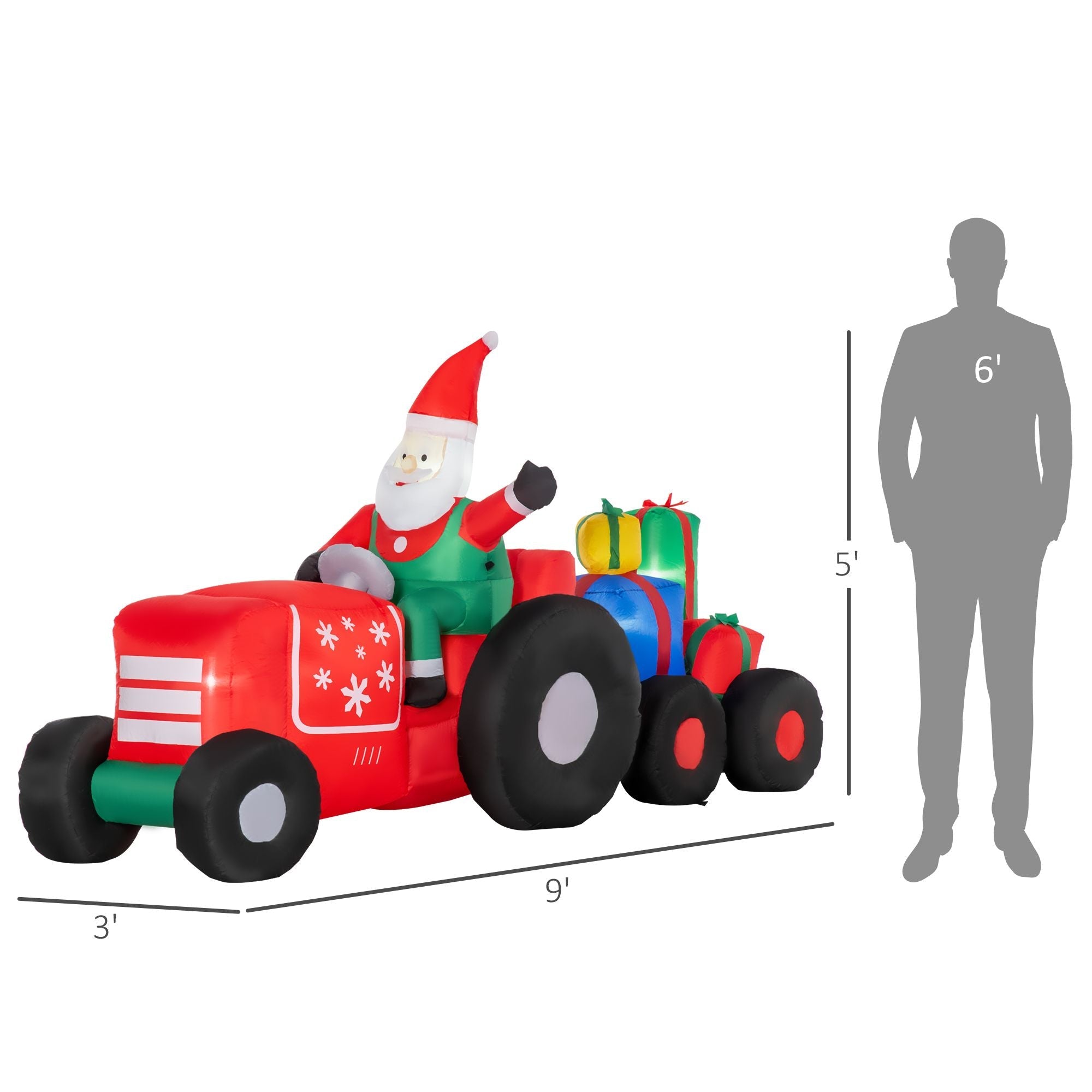 Outsunny 9ft Christmas Inflatables Outdoor Decorations Santa Claus Driving Trailer with Colorful Gift Boxes, Blow-Up LED Yard Christmas Decor for Lawn Garden Party