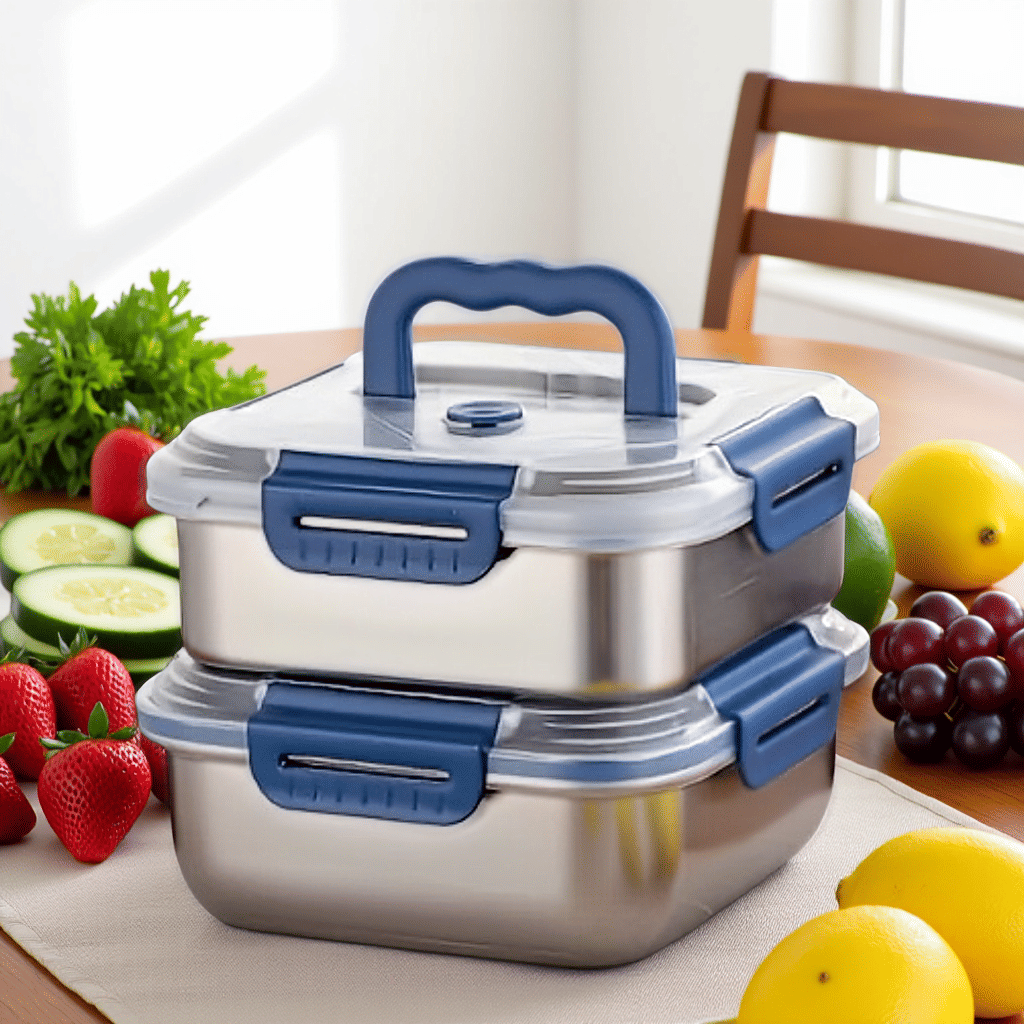 Yakimoto 2/4/6/8/10 PCS Extra-Large Stainless Steel Food Storage Containers With Blue Lids - Deep Design, Airtight Seal, Perfect For Refrigerator Organization, Meal Prep, Lunch Boxes & Kitchen Pantry