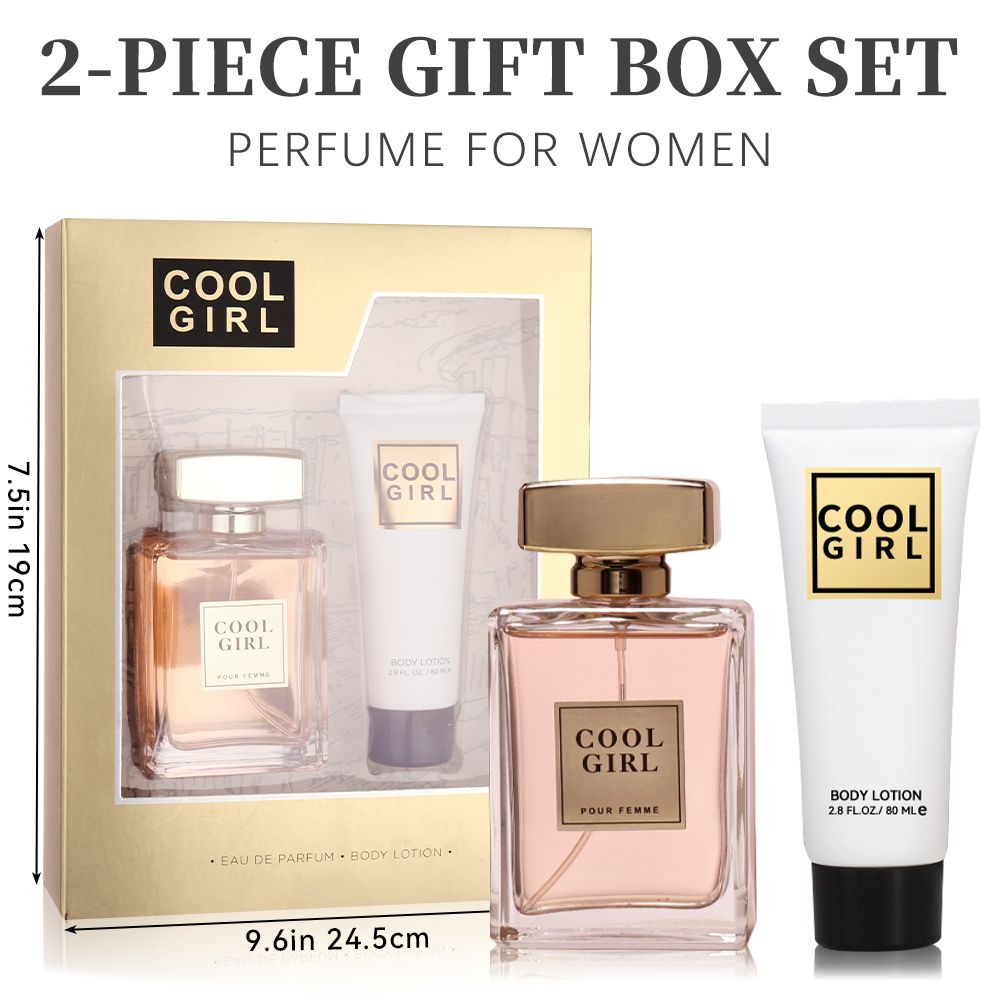 2-piece set, women's perfume spray and body lotion gift box, lasting fragrance, aldehydes, jasmine, ylang, orange blossom, bergamot, lemon flavor, very suitable for holiday gifts, dates, parties