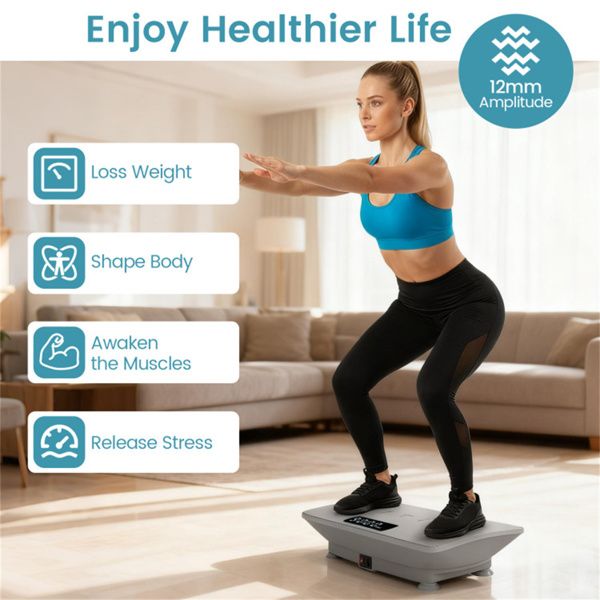 Gray Full Body Vibration Plate Exercise Machine, 10 Adjustable Speed Levels with Remote Control & Music Function, 440LBS Weight Capacity