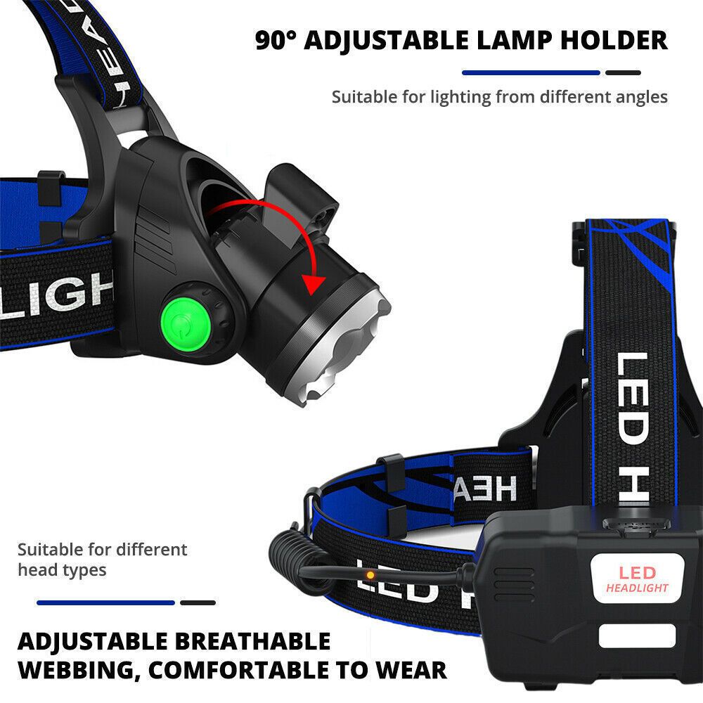 Super Bright 9900000LM Rechargeable Headlamp LED Headlight Head Torch Flashlight