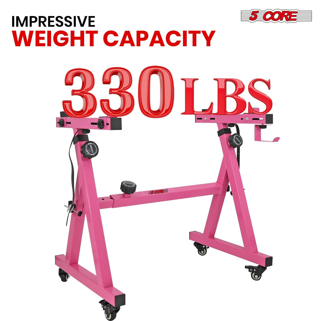 5 CORE Keyboard Stand Riser Z Style Height Width Adjustable Portable Heavy Duty Music Stands Holder for Kids and Adults Fits 54 to 88 Key Electric Pianos w Wheels - KS Z1 BPNK HD WHLS