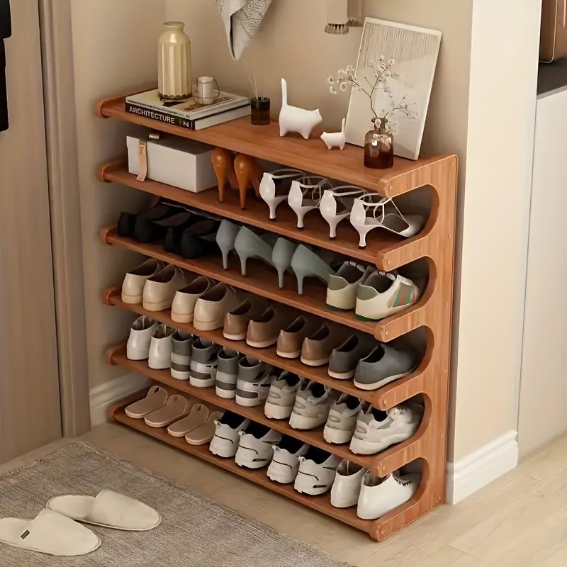 5/6-layer practical storage rack, shoe rack, space-saving design, multi-layer independent storage rack, wood grain finish, easy to assemble, self-supporting cubic shoe storage rack, storage rack, suit