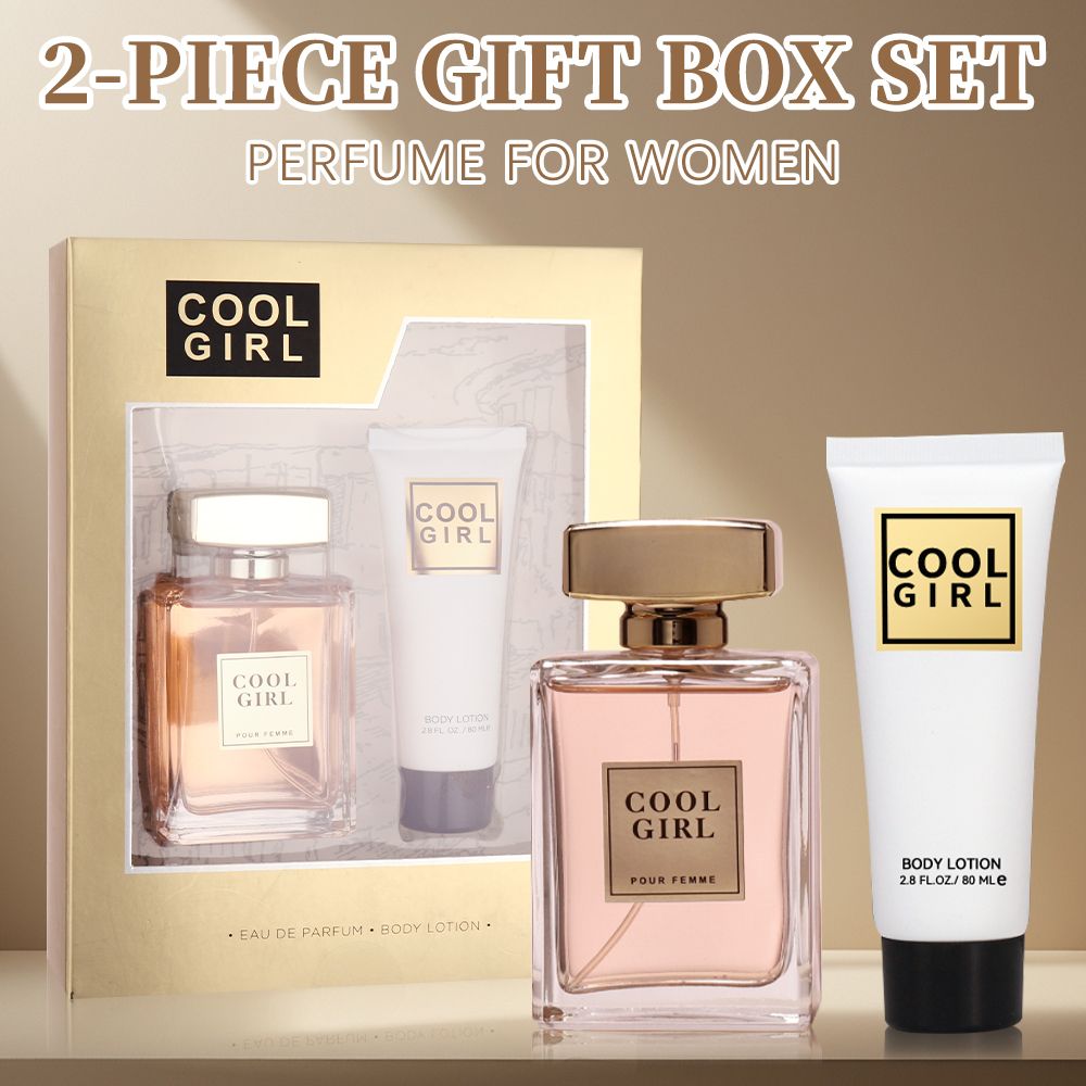 2-piece set, women's perfume spray and body lotion gift box, lasting fragrance, aldehydes, jasmine, ylang, orange blossom, bergamot, lemon flavor, very suitable for holiday gifts, dates, parties
