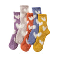 5 Pairs Heart Coral Fleece Socks Women's Sleep Socks Warm Mid-calf Home Socks Plush Floor Socks
