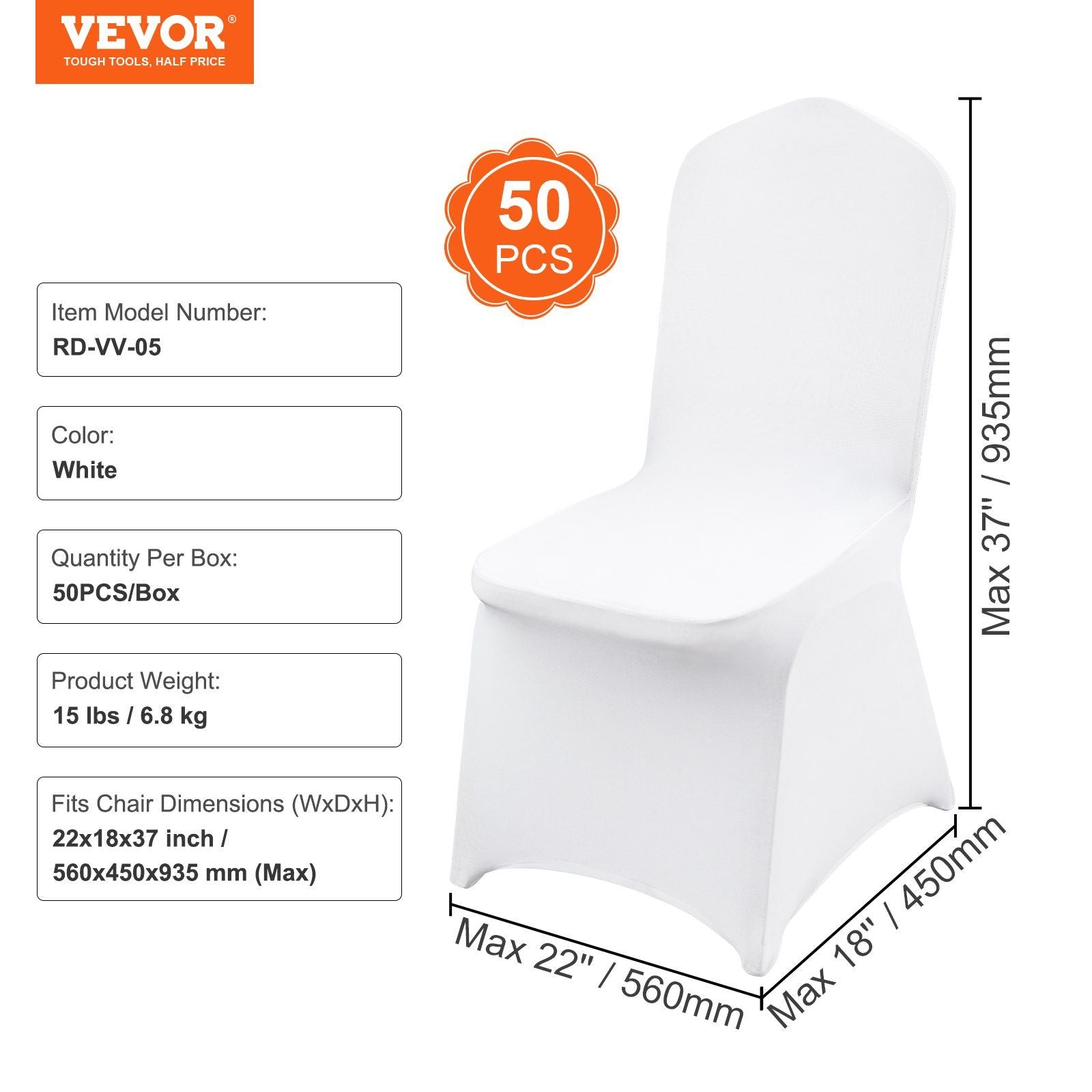 Stretch Spandex Folding Chair Covers, Universal Fitted Chair Cover, Removable Washable Protective Slipcovers, for Wedding, Holiday, Banquet, Party, Celebration, Dining (50PCS White)