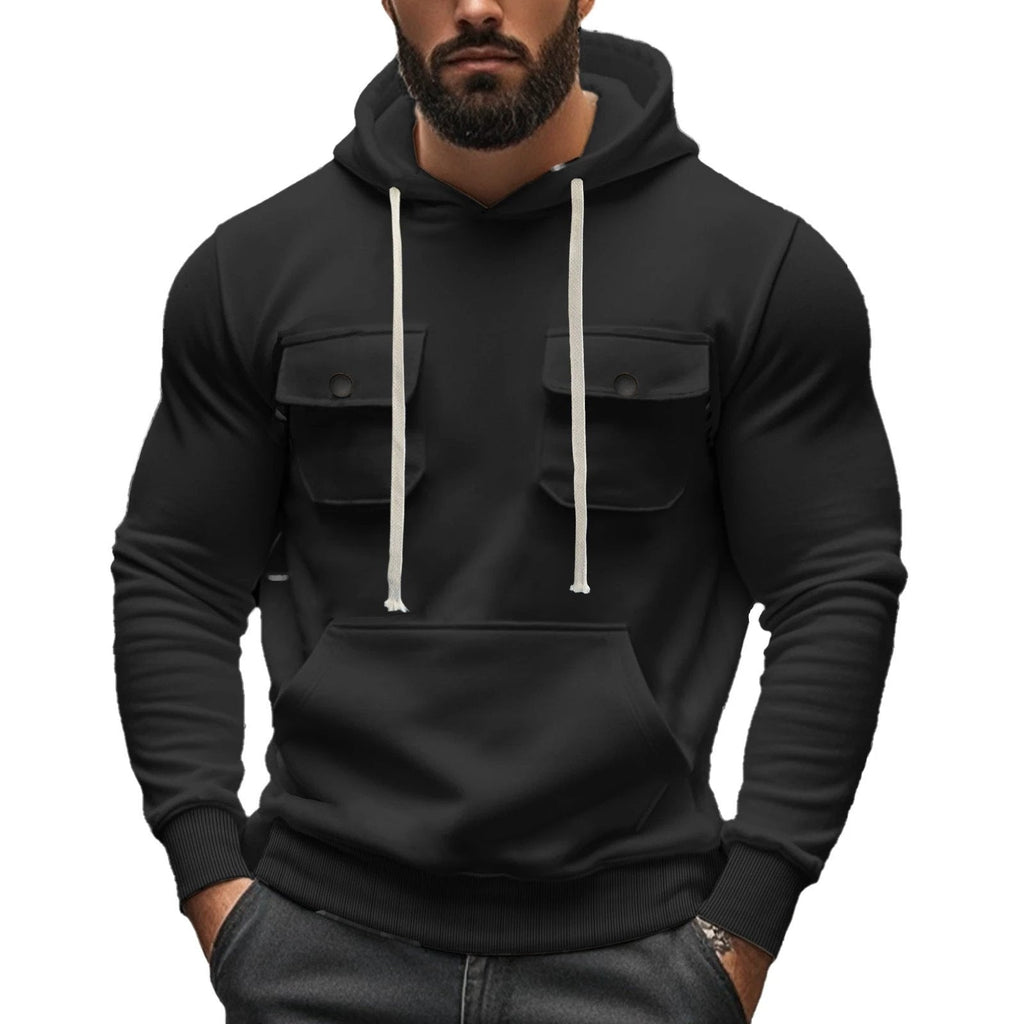 Men's  Multi-pocket Long Sleeve Solid Color Hoodies