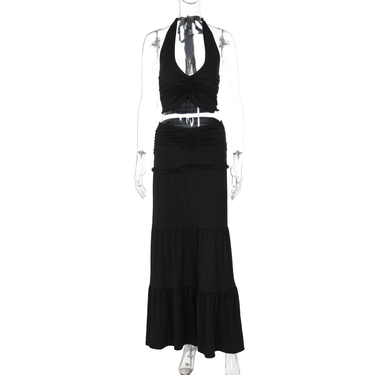 Summer Lace Halterneck Vest Pleated Skirt Suit