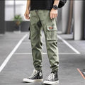 Men's Loose All-match Multi-pocket Wear-resistant Solid Color Ankle Banded Cargo Pants