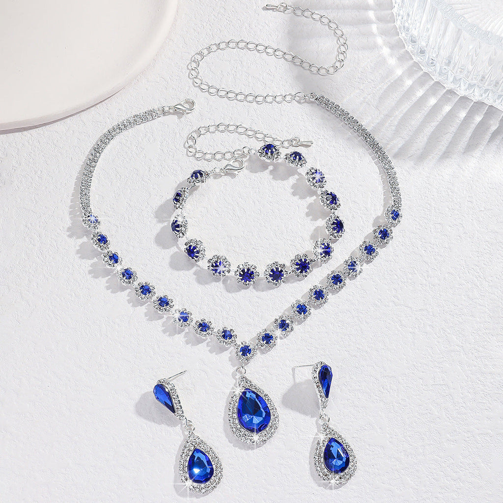 Diamond Necklace Earrings And Bracelet Three Piece Jewelry Set