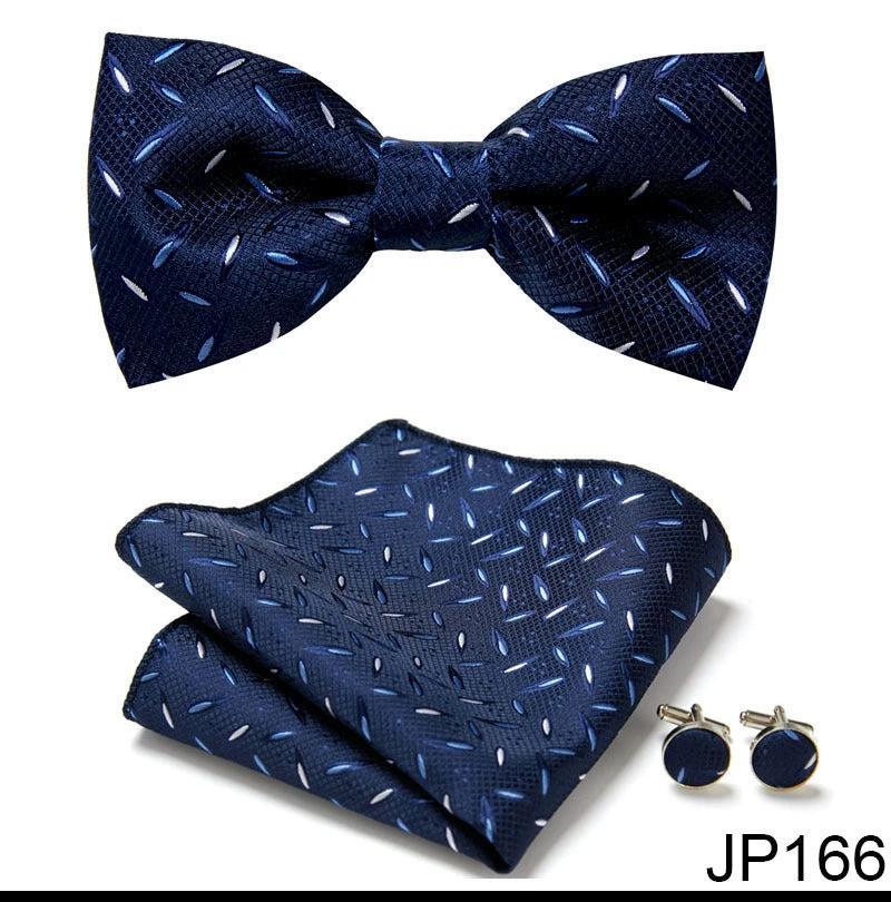 Men's Formal Bow Tie Handkerchief and Cuff links Set