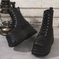 Women's Three-layer Platform Plus Round Toe Patchwork Retro Cool Martin Boots