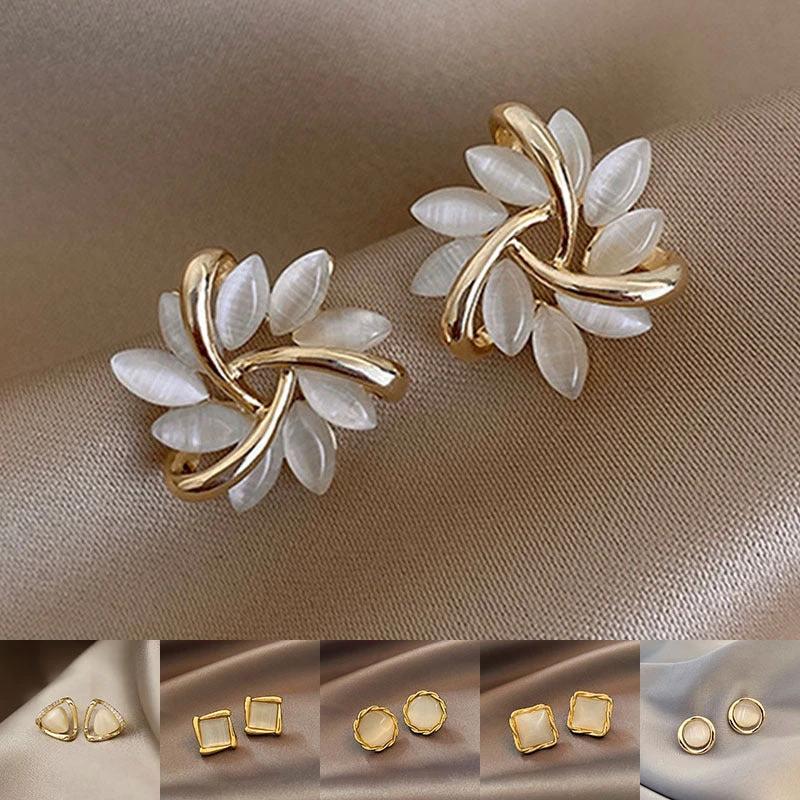 Cat's Eye Flower Earrings High Sense Opal Square Triangle Geometry Earrings