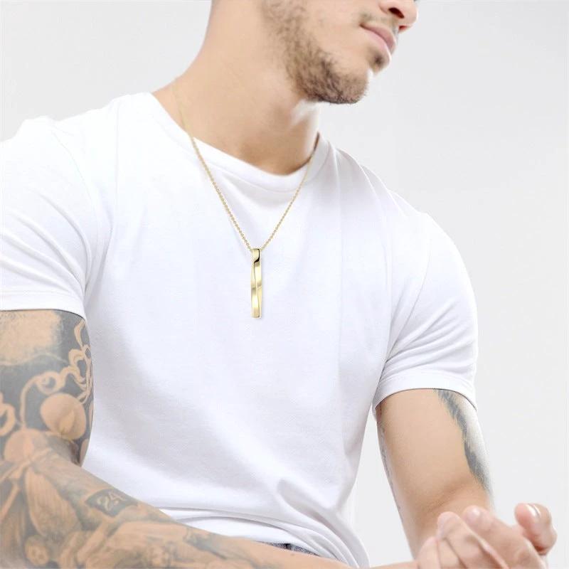 Titanium Steel Long Bar Shape Necklace For Men