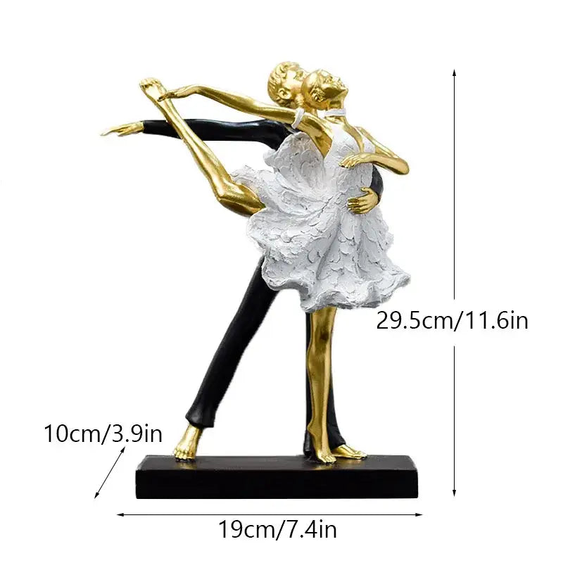 Elegant black & white ballet dance girl double statue living room decor