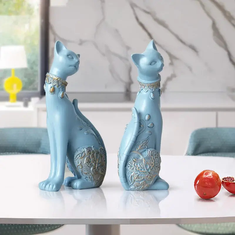 Elegant blue and gold decorbites cat statue living room decor