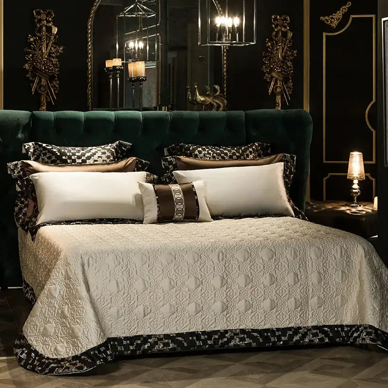 Elegant brown & cream 200s embroidery egyptian cotton bedding set bedroom