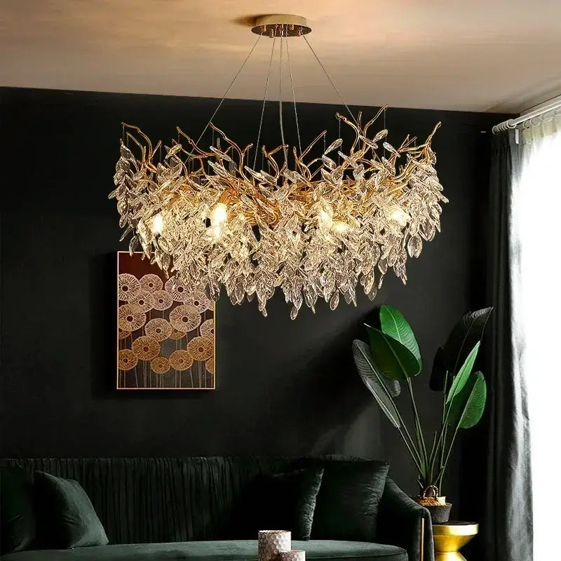 DecorBites™ Crystal Branch Chandelier LED Pendant Lamps Elegant Villa Living Room Gold Decor