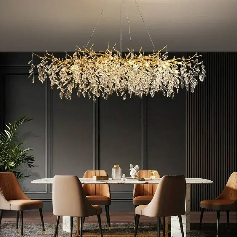 DecorBites™ Crystal Branch Chandelier LED Pendant Lamps Elegant Villa Living Room Gold Decor