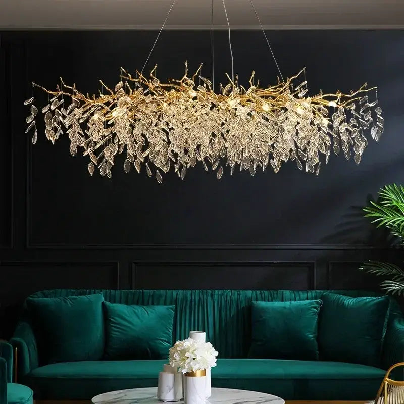 DecorBites™ Crystal Branch Chandelier LED Pendant Lamps Elegant Villa Living Room Gold Decor