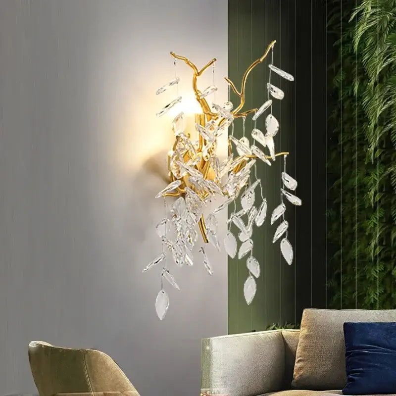 DecorBites™ Crystal Branch Chandelier LED Pendant Lamps Elegant Villa Living Room Gold Decor