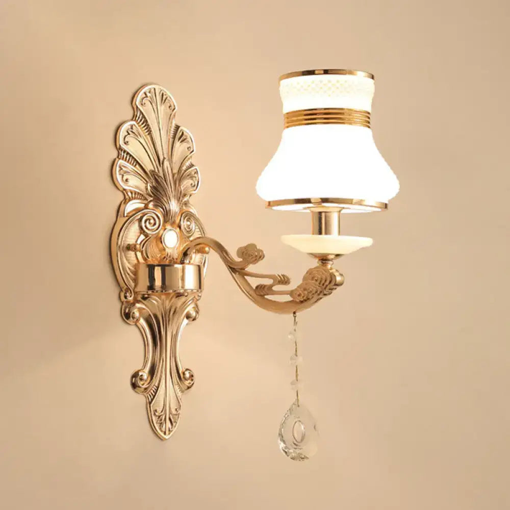 Elegant gold scrolled arm wall mount sconce bedroom crystal light