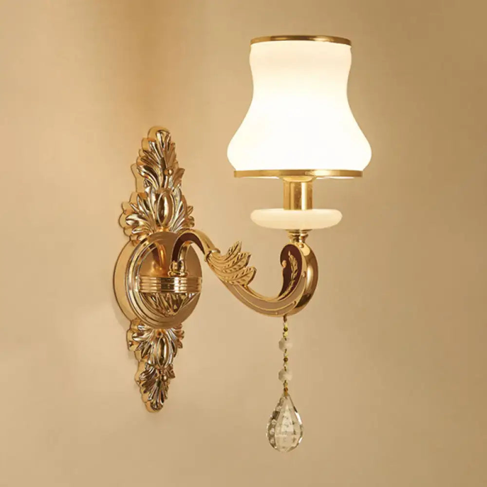 Elegant gold scrolled arm wall mount sconce bedroom crystal light