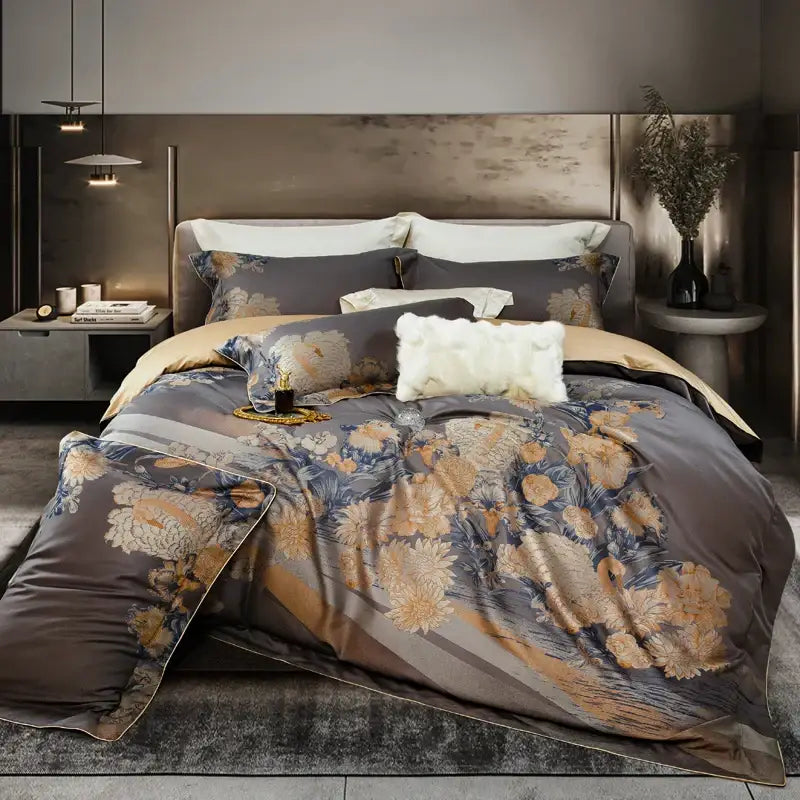 Elegant gray & gold 1500tc egyptian cotton bedding set bedroom