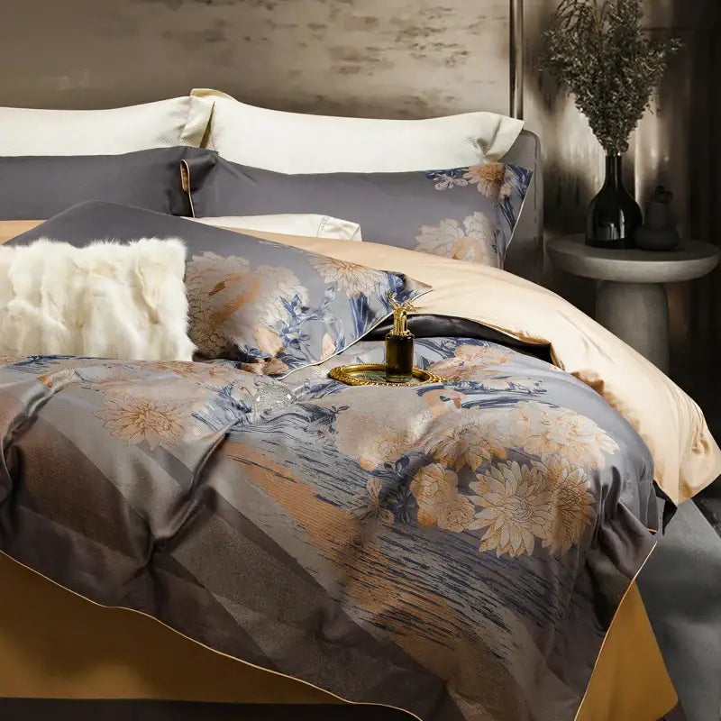 Elegant gray & gold 1500tc egyptian cotton bedding set bedroom