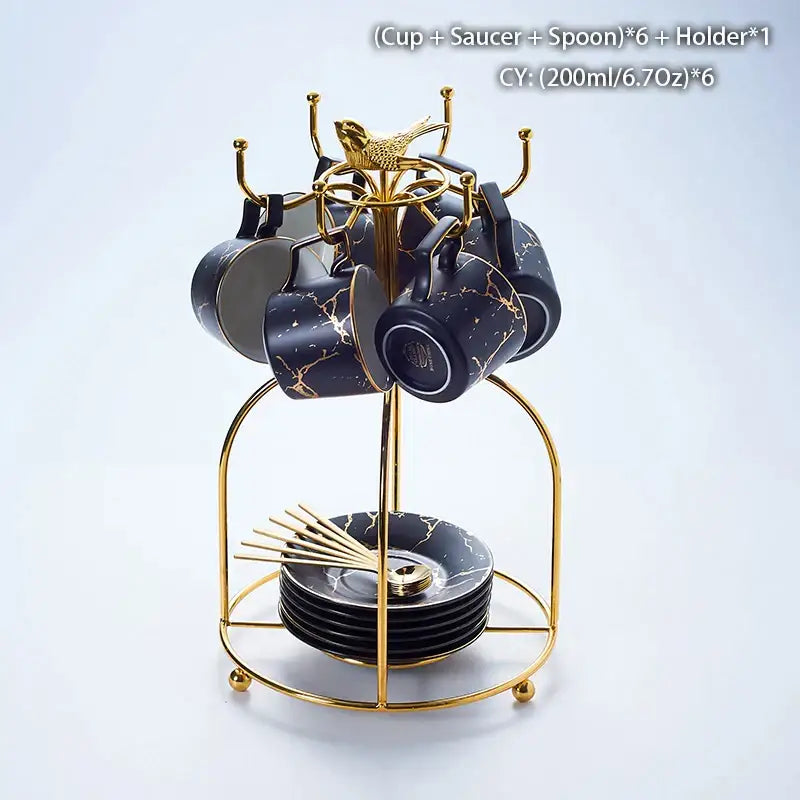 DecorBites™ 200ml Marble Ceramic Tea Set with Spoon and Saucer