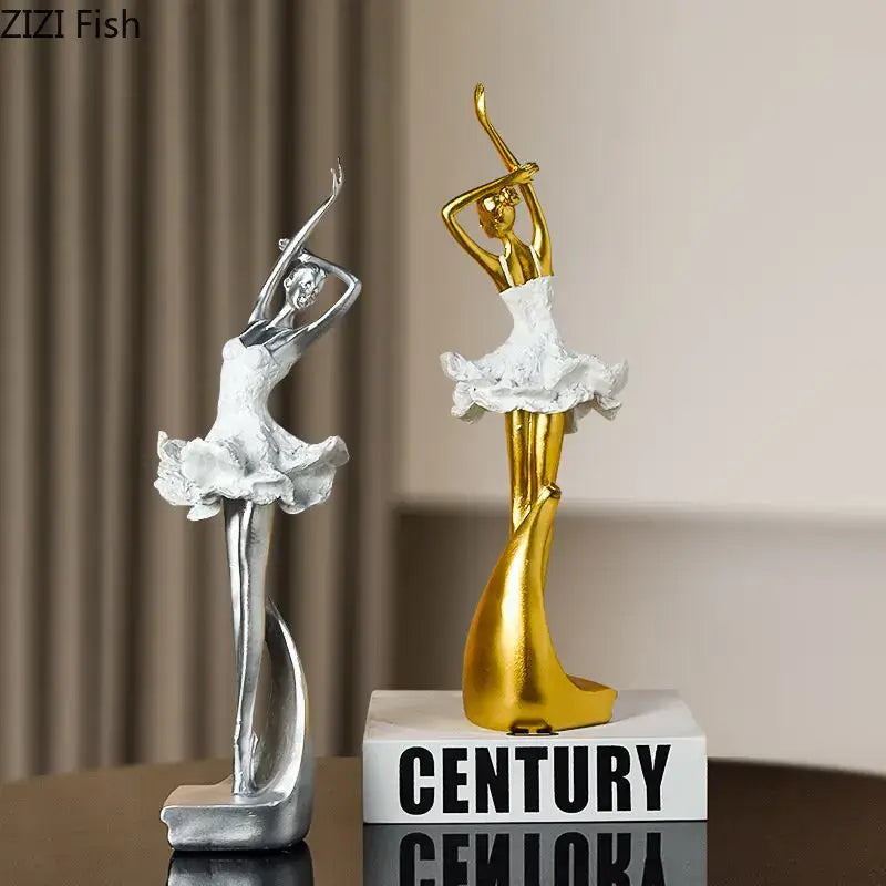 Elegant white & gold ballet dancer resin sculpture bedroom decor