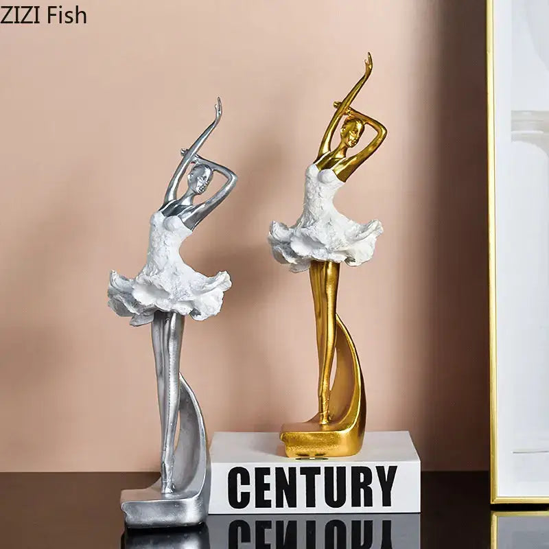 Elegant white & gold ballet dancer resin sculpture bedroom decor