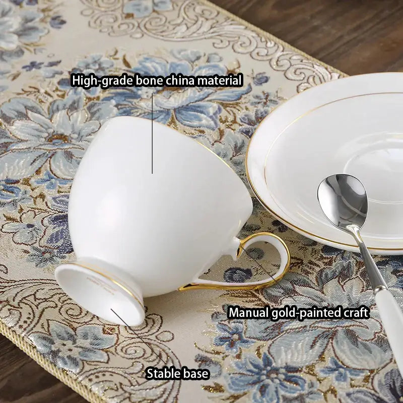 DecorBites™ Bone China Coffee Set White Gold Porcelain Tea Set Advanced Pot Cup