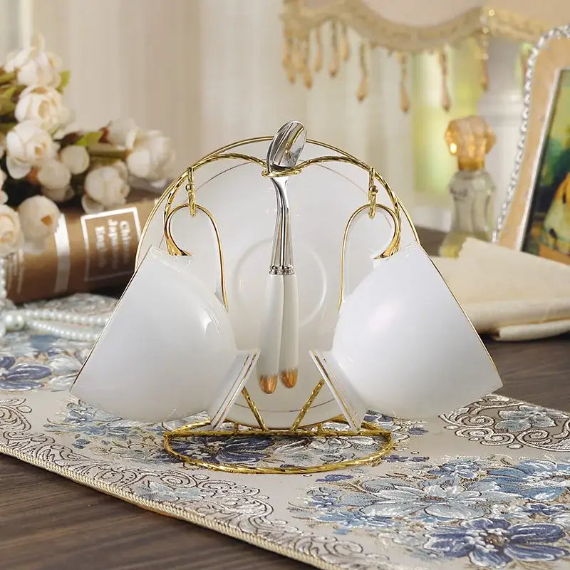DecorBites™ Bone China Coffee Set White Gold Porcelain Tea Set Advanced Pot Cup