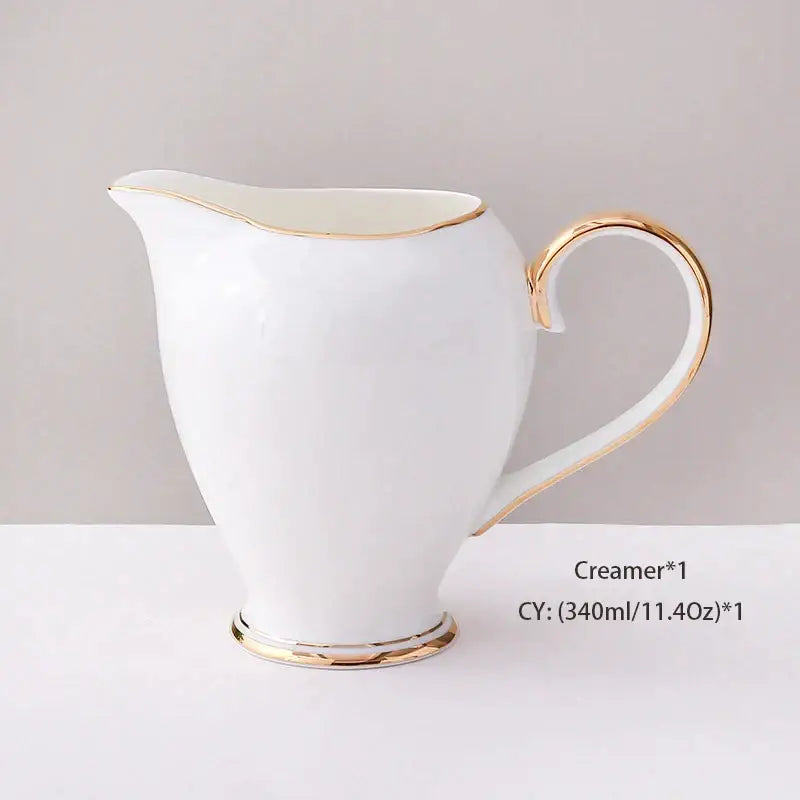 DecorBites™ Bone China Coffee Set White Gold Porcelain Tea Set Advanced Pot Cup