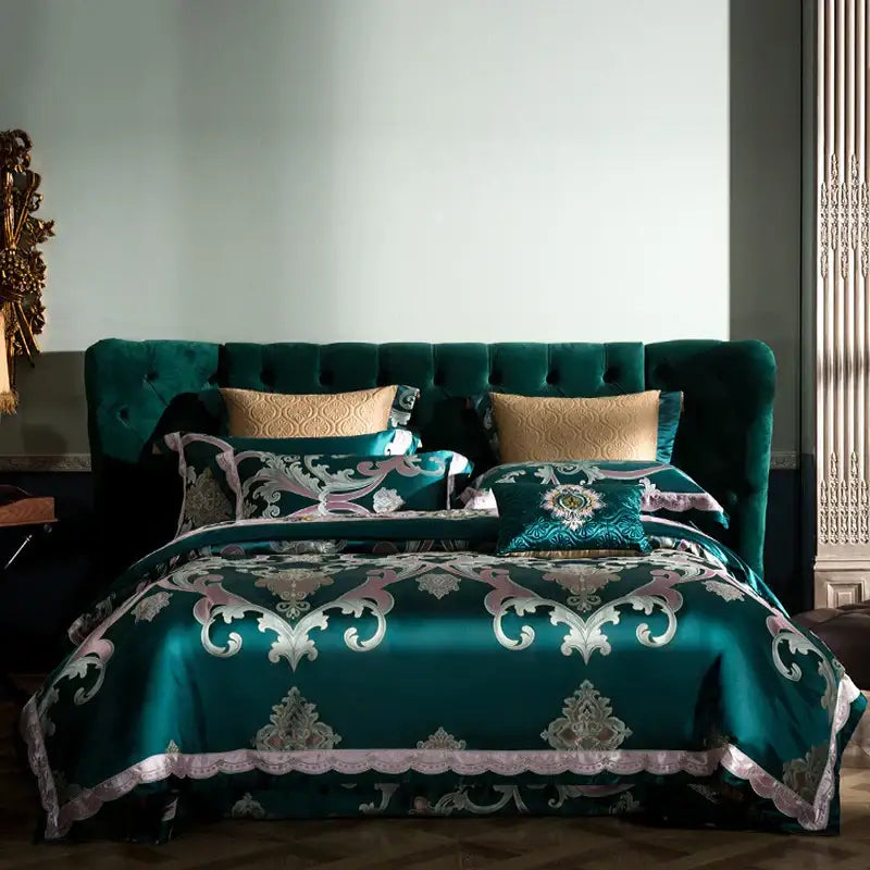 Emerald green damask 200s embroidery egyptian cotton bedding set bedroom