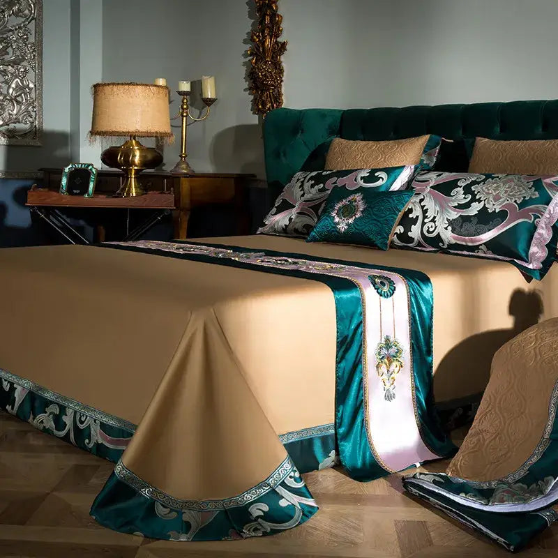 Emerald green damask 200s embroidery egyptian cotton bedding set bedroom