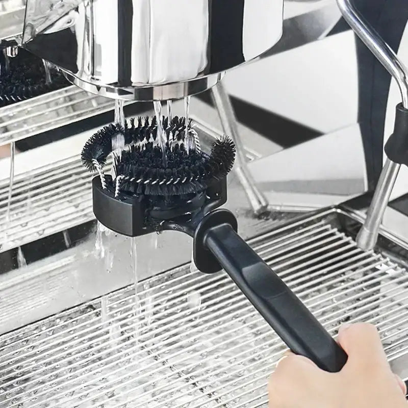 Ergonomic black coffee machine cleaning brush kitchen maintenance tool