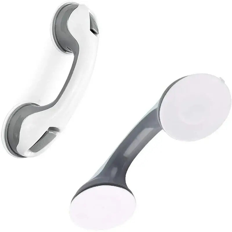 Ergonomic white & gray bathroom safety handle suction cup grab bar