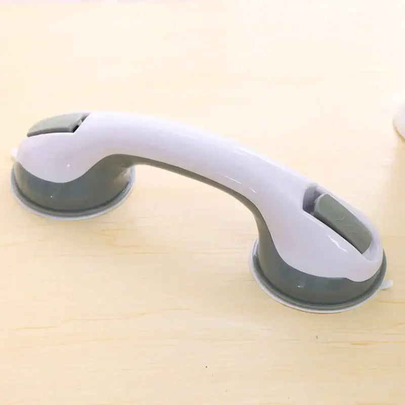 Ergonomic white & gray bathroom safety handle suction cup grab bar