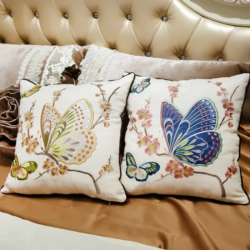 DecorBites™ Butterfly & Dragonfly Sofa Cushion Cover, European Embroidered Design