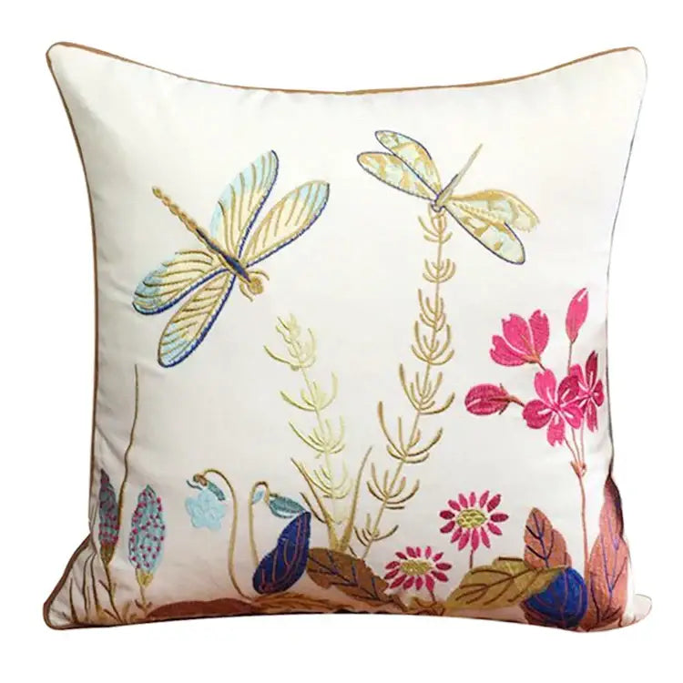 DecorBites™ Butterfly & Dragonfly Sofa Cushion Cover, European Embroidered Design