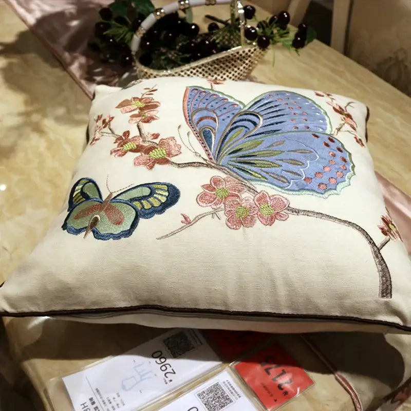 DecorBites™ Butterfly & Dragonfly Sofa Cushion Cover, European Embroidered Design