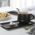 European style black & white ceramic coffee cup set dining room gold rim