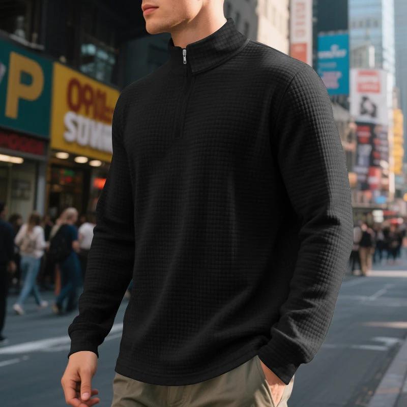 Men's Stand Collar Half Zip Small Plaid Sweater
