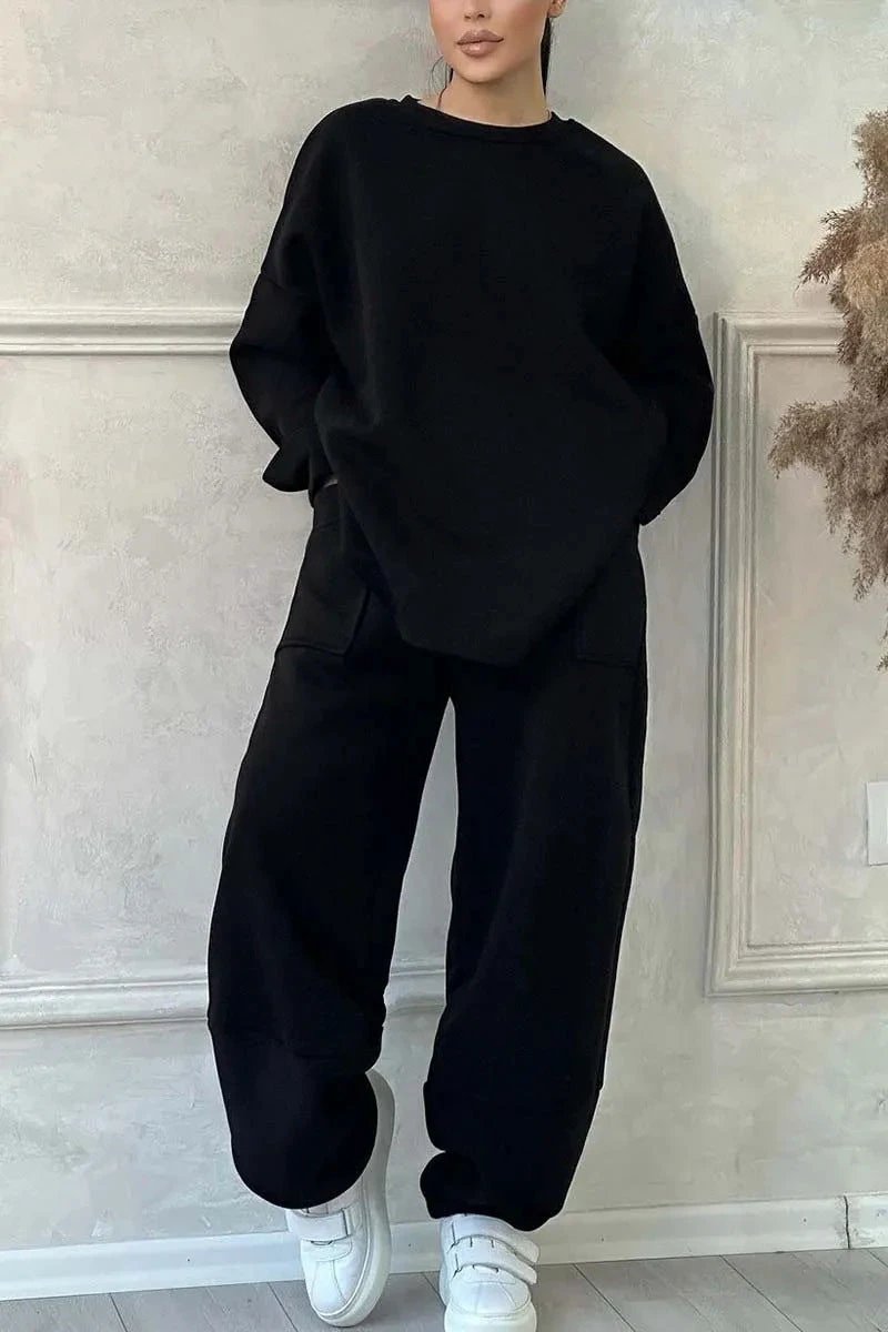 Women's Autumn And Winter Casual Loose Round Neck Long-sleeved Sweater Trousers Suit