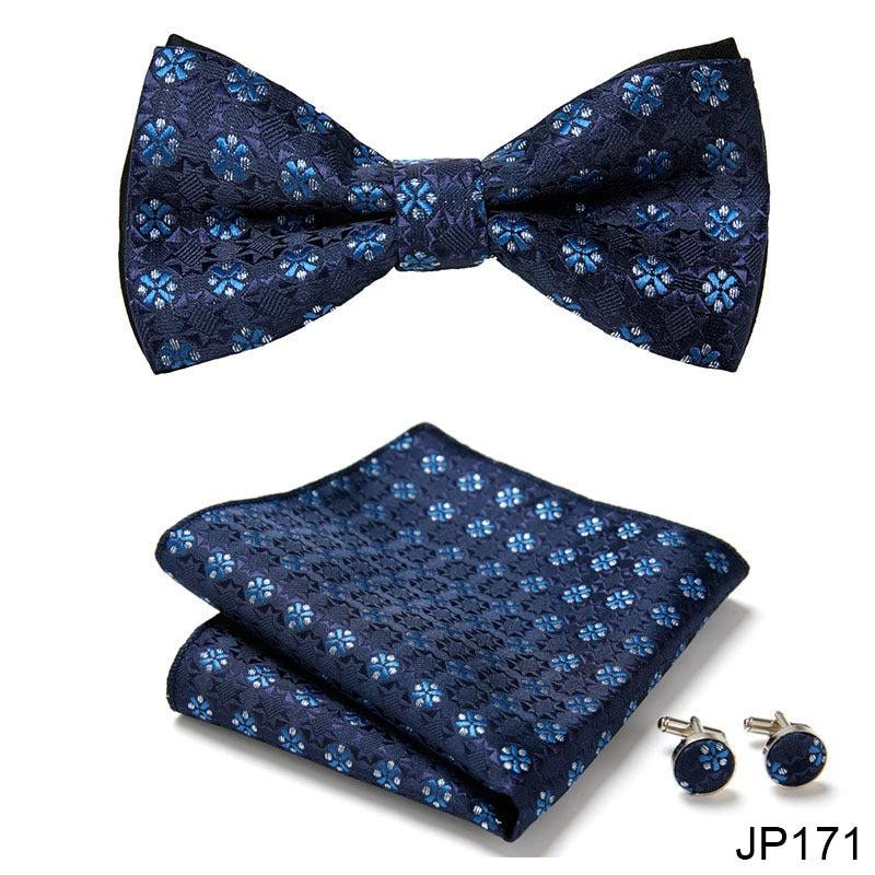 Men's Formal Bow Tie Handkerchief and Cuff links Set